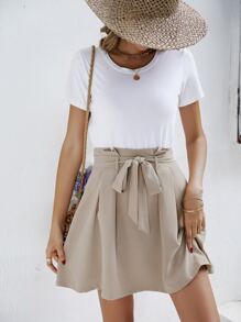 SHEIN Frenchy Váy nữ Quần paper-bag màu trơn Giải trí - Màu Khaki - Xem 7