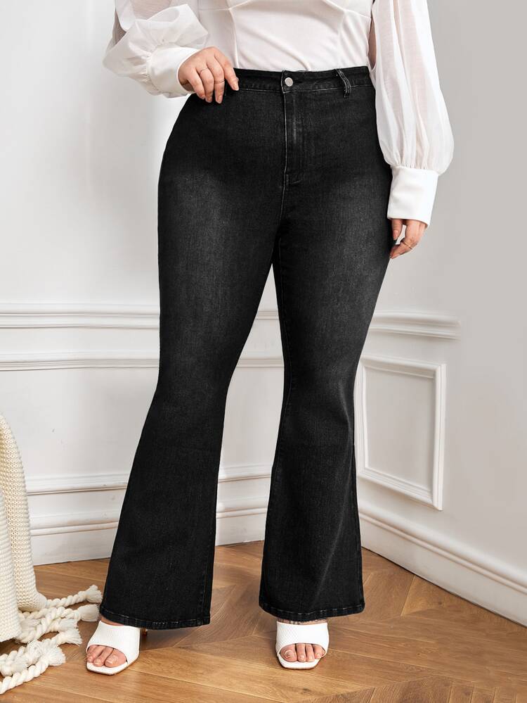 Plus High Waist Flare Leg Jeans - Black - View 1