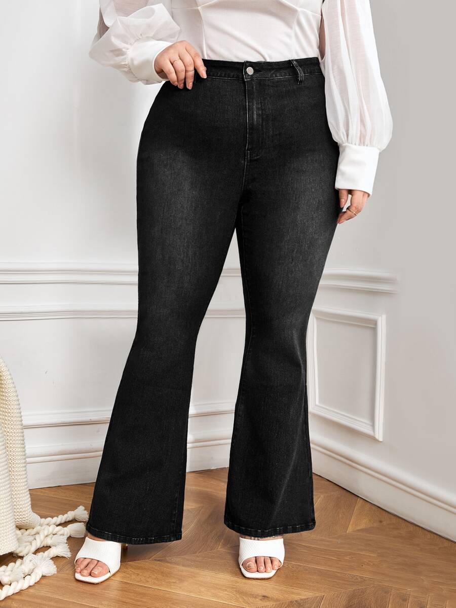 Plus High Waist Flare Leg Jeans - Black - View 1