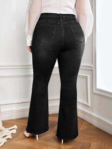 Plus High Waist Flare Leg Jeans - Black - View 2