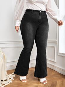 Plus High Waist Flare Leg Jeans - Black - View 3