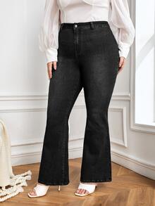 Plus High Waist Flare Leg Jeans - Black - View 5