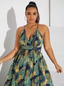 SHEIN VCAY Plus Size Boho Tropical Print Crisscross Backless Cami Dress, For Summer - Multicolor - View 6