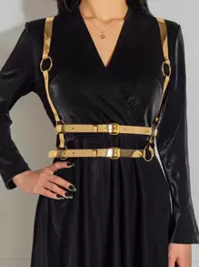 環鏈背帶式腰帶 - 金色 - 查看 1