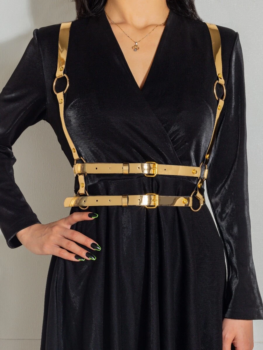 環鏈背帶式腰帶 - 金色 - 查看 1