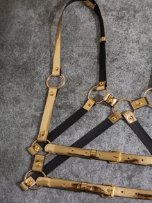 環鏈背帶式腰帶 - 金色 - 查看 3