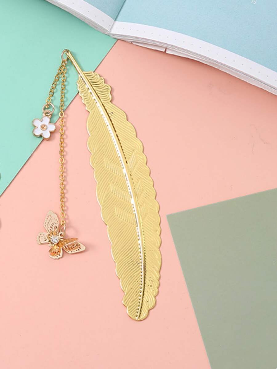 1 pieza Marcador de libro con mariposa & con diseño de pluma