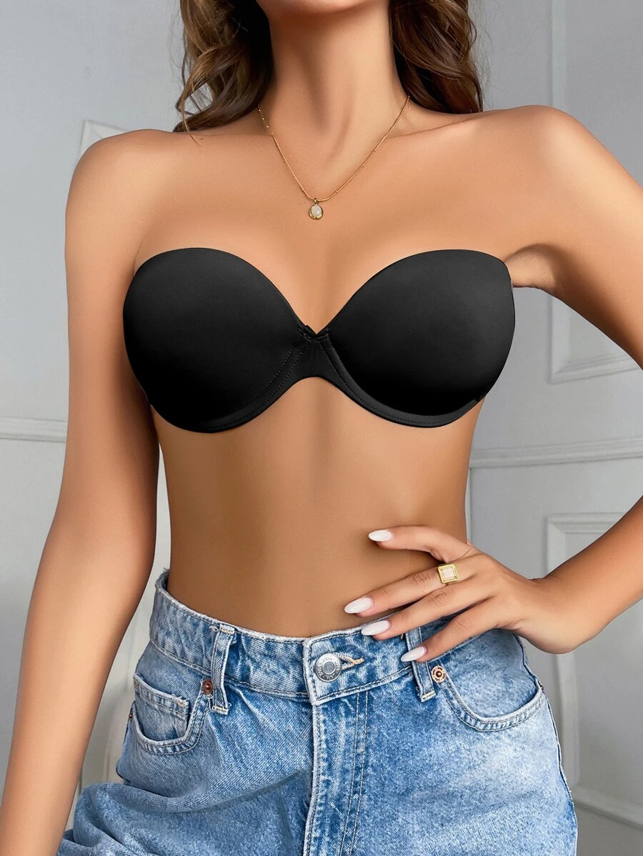 Solid Self-Adhesive Bra - Black - View 1