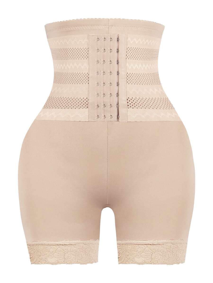 SHEIN High Waisted Lace Trim Seamless Shapewear Shorts For Women Firm Tummy Control Underwear - Apricot - View 1