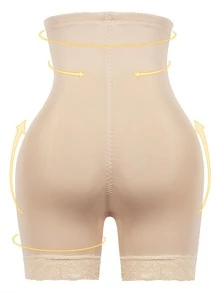 SHEIN High Waisted Lace Trim Seamless Shapewear Shorts For Women Firm Tummy Control Underwear - Apricot - View 2