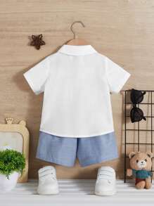 SHEIN Baby Boy Double Breasted Shirt & Shorts - Blue - View 10