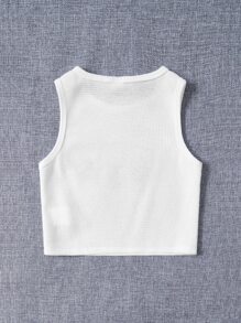 SHEIN Tween Girl Building Print Ribbed Knit Crop Tank Top - White - View 2