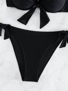 Swim SXY 夏季沙灘單色頸掛比基尼套裝 - 黑色 - 查看 6