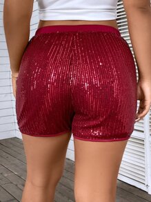 Calvaya Plus High Waist Sequin Shorts - Burgundy - View 3