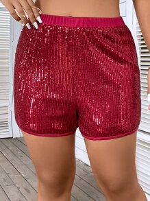 Calvaya Plus High Waist Sequin Shorts - Burgundy - View 4