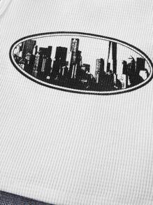 SHEIN Tween Girl Building Print Ribbed Knit Crop Tank Top - White - View 5