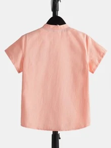 SHEIN 男孩素色前紐扣襯衫不帶T恤 - 珊瑚粉 - 查看 2