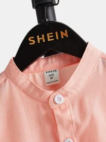 SHEIN 男孩素色前紐扣襯衫不帶T恤 - 珊瑚粉 - 查看 3
