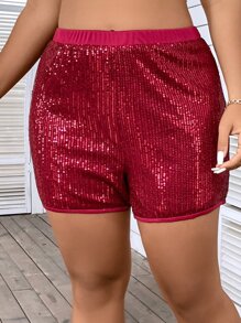 Calvaya Plus High Waist Sequin Shorts - Burgundy - View 8