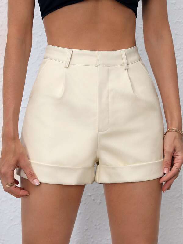 SHEIN PETITE Slant Pocket PU Shorts