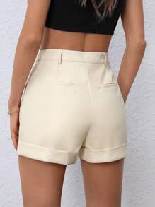 SHEIN PETITE Slant Pocket PU Shorts - White - View 2