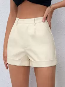 SHEIN PETITE Slant Pocket PU Shorts - White - View 3