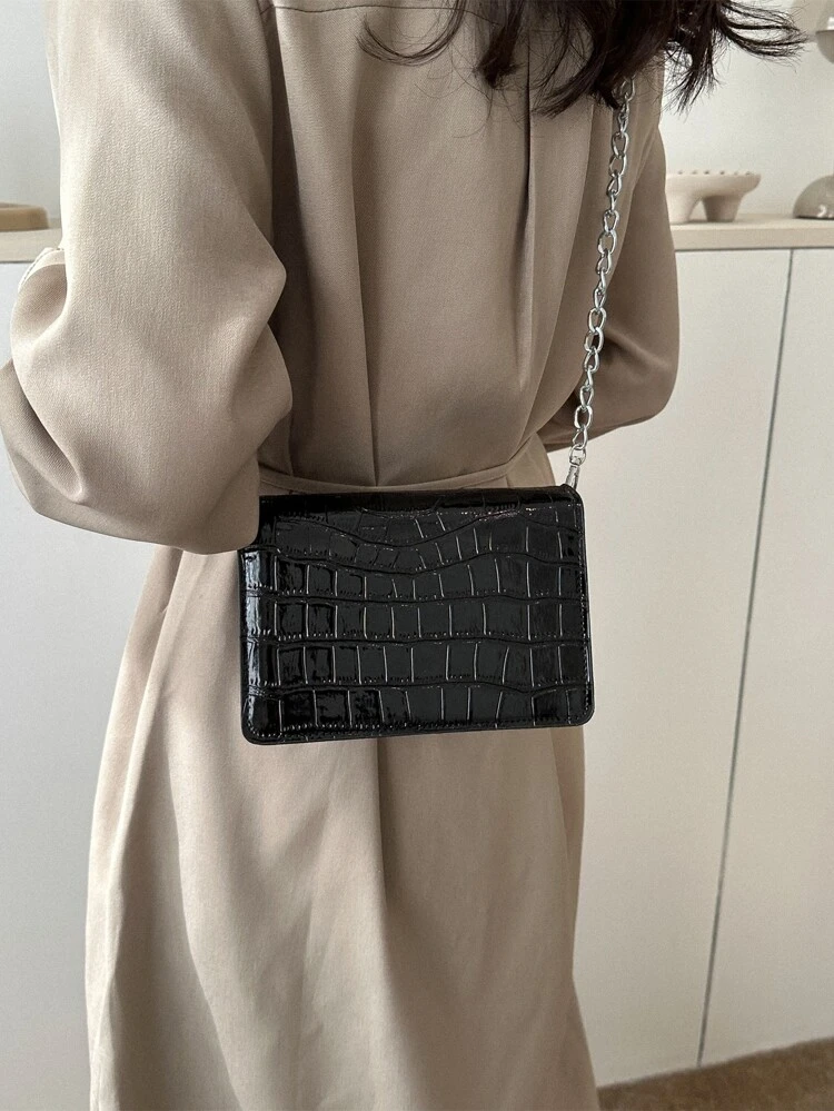Mini Crocodile Embossed Flap Chain Square Bag