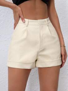 SHEIN PETITE Slant Pocket PU Shorts - White - View 4