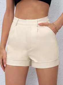 SHEIN PETITE Slant Pocket PU Shorts - White - View 5