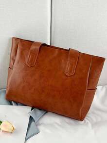 極簡單肩托特包 - 棕色 - 查看 2