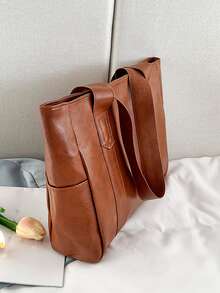 極簡單肩托特包 - 棕色 - 查看 5