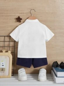 SHEIN Đứa bé trai In sọc Áo sơ mi & Quần short - Màu xanh hải quân - Xem 2
