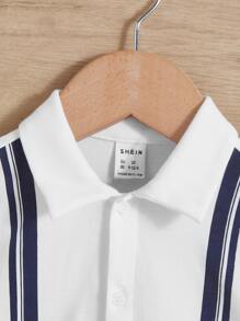 SHEIN Đứa bé trai In sọc Áo sơ mi & Quần short - Màu xanh hải quân - Xem 3