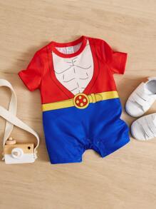 SHEIN Baby Boy Colourblock Button Front Romper - Multicolor - View 1