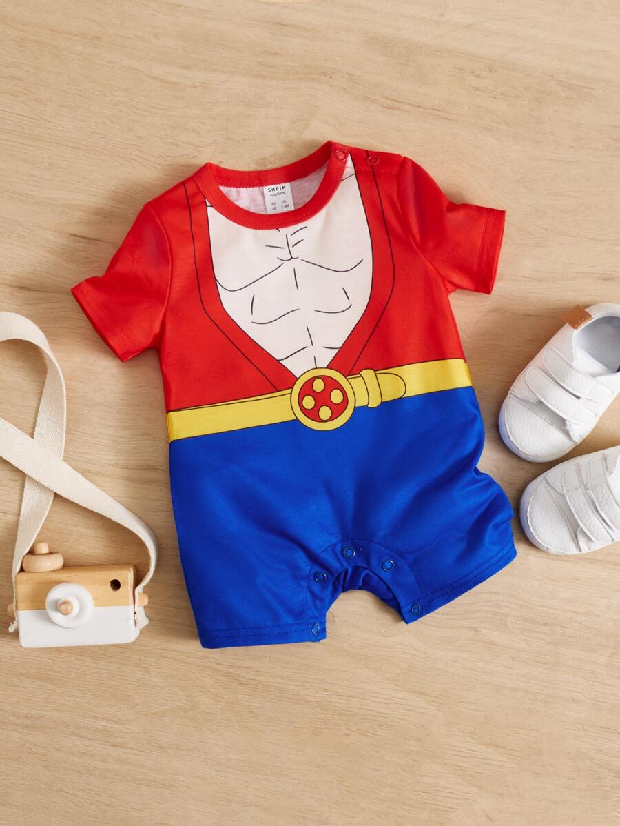 SHEIN Baby Boy Colourblock Button Front Romper - Multicolor - View 1