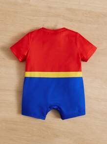 SHEIN Baby Boy Colourblock Button Front Romper - Multicolor - View 2