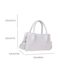 Crocodile Embossed Double Handle Bag - White - View 3