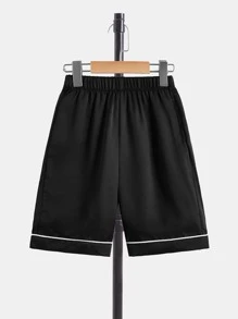 SHEIN Boys Letter Patched Contrast Piping PJ Set - Black - View 3