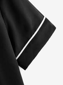 SHEIN Boys Letter Patched Contrast Piping PJ Set - Black - View 4