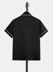 SHEIN Boys Letter Patched Contrast Piping PJ Set - Black - View 6