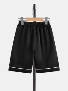 SHEIN Boys Letter Patched Contrast Piping PJ Set - Black - View 7