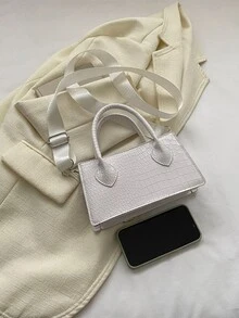 Crocodile Embossed Double Handle Bag - White - View 5