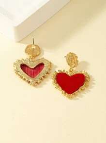 Heart Drop Earrings Valentines,Mom,Mother,Mother's Day,Gift - Red - View 2