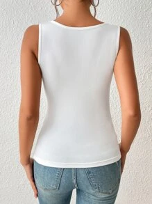 SHEIN BAE Cut Out Asymmetrical Neck Rib Knit Tank Top - White - View 2