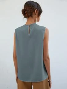 SHEIN Frenchy Guipure Lace Panel Keyhole Back Blouse,Bridgerton - Dusty Blue - View 2