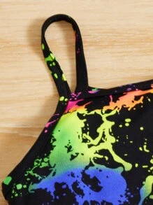 SHEIN Tween Girl Reflective Splash Ink Print Cami Top & Biker Shorts - Multicolor - View 3