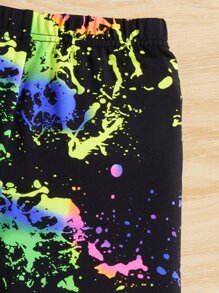 SHEIN Tween Girl Reflective Splash Ink Print Cami Top & Biker Shorts - Multicolor - View 5
