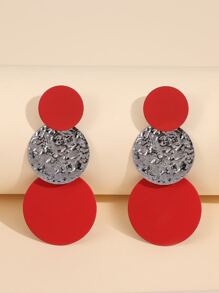 紋理質感圓形耳墜 - 紅色 - 查看 1