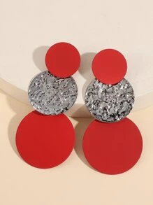 紋理質感圓形耳墜 - 紅色 - 查看 2