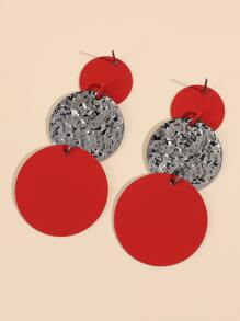 紋理質感圓形耳墜 - 紅色 - 查看 3